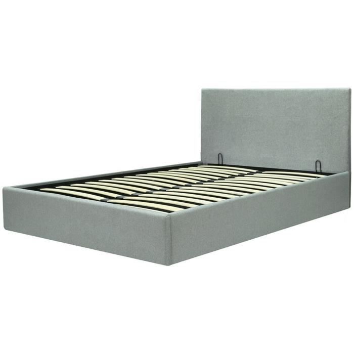 Lit coffre adulte MARTIN - Couchage 160x200 cm - Gris clair - Sommier a lattes - L 209 x P 166 x H 99 cm