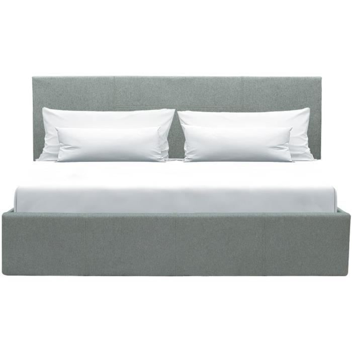 Lit coffre adulte MARTIN - Couchage 160x200 cm - Gris clair - Sommier a lattes - L 209 x P 166 x H 99 cm