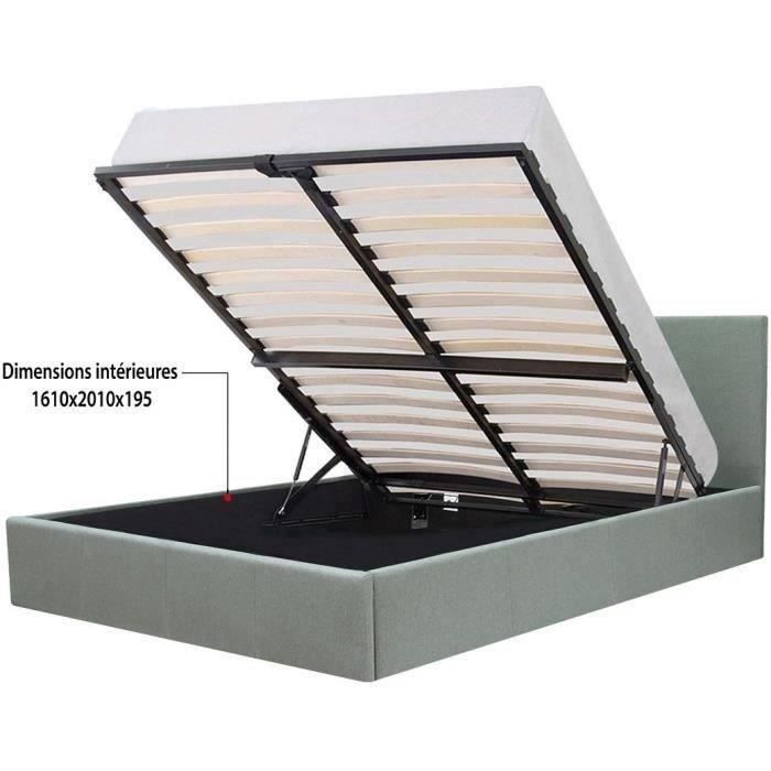 Lit coffre adulte MARTIN - Couchage 160x200 cm - Gris clair - Sommier a lattes - L 209 x P 166 x H 99 cm