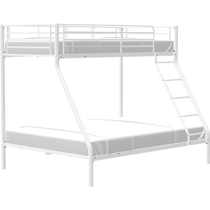 BRUCE Lits superposés 3 places - 90/140 x 190 cm - Blanc - En métal - Sommiers inclus