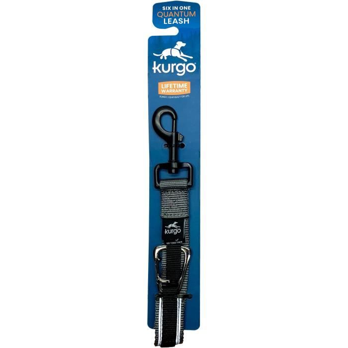 Laisse mains libres - KURGO - QUANTUM - 6 positions - 120 a 180 cm - Noir