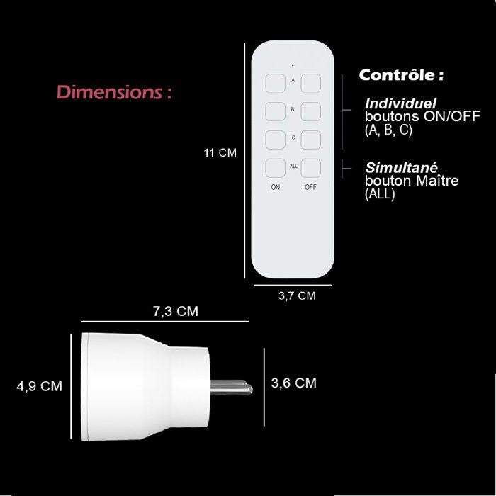 Lot 3 prises intérieur télécommandées - KYF - 2300W - Inclus télécommande