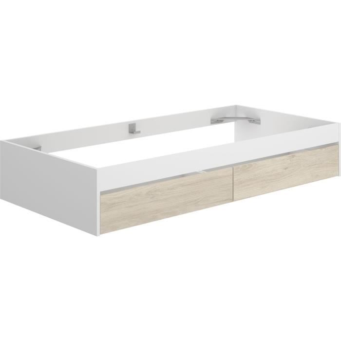Structure de lit - LAGO - 2 tiroirs - 90 x 190 cm - Blanc / Chene