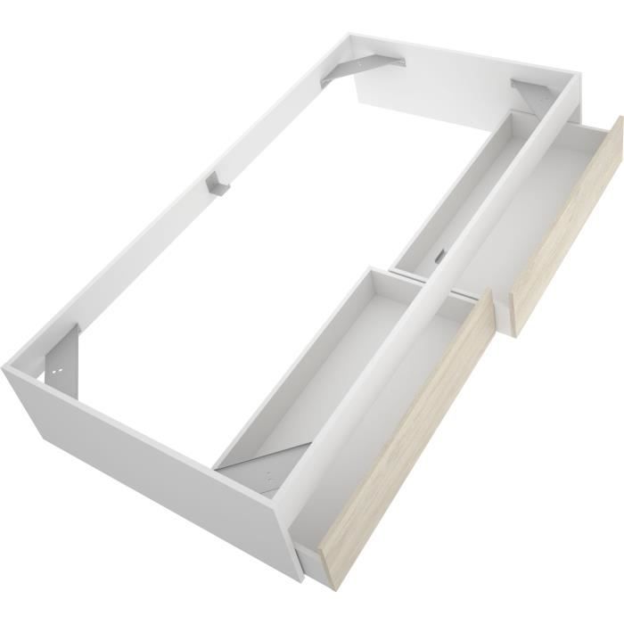 Structure de lit - LAGO - 2 tiroirs - 90 x 190 cm - Blanc / Chene