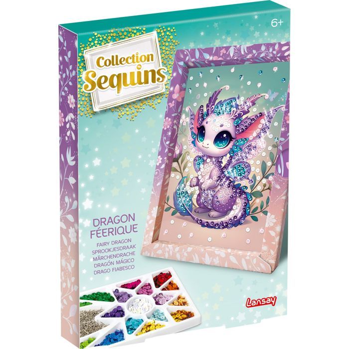 Kit loisir créatif - LANSAY - Collection sequins féérique - Dragon - Des 6 ans