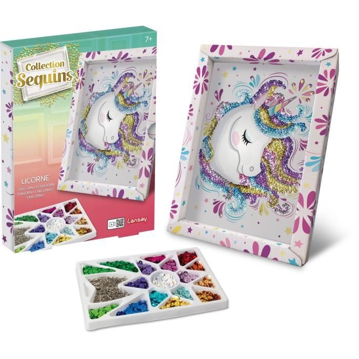Kit loisir créatif - Licorne - Illustration avec sequins - Pour enfant a partir de 7 ans - Blanc