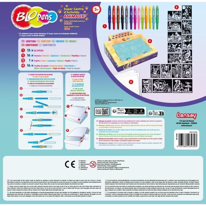 Jeu de coloriage - LANSAY - Blopens Animaux - 16 pochoirs - Lavable - Des 5 ans