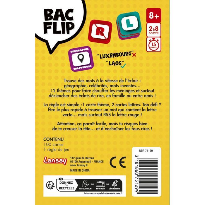 BAC FLIP - Jeu de société - LANSAY - Des 8 ans