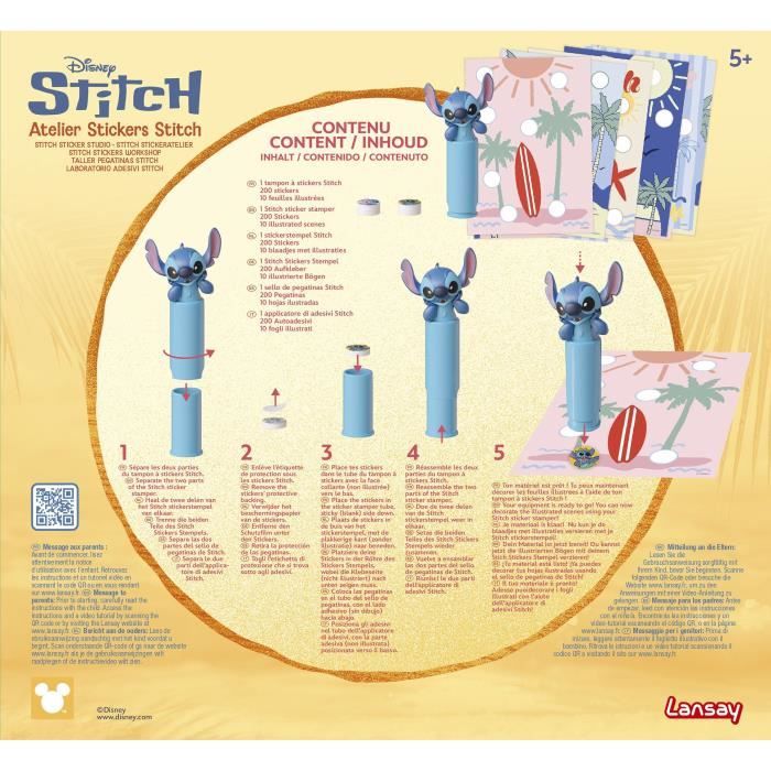 Atelier stickers - LANSAY - STITCH - 1 tampon, 200 Stickers - Des 5 ans