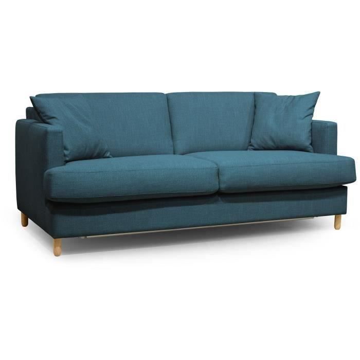 Hexagone - CanapÈ convertible 3 places - Tissu Bleu pÈtrole - L 182 x P 98 x H 82 cm - Larry