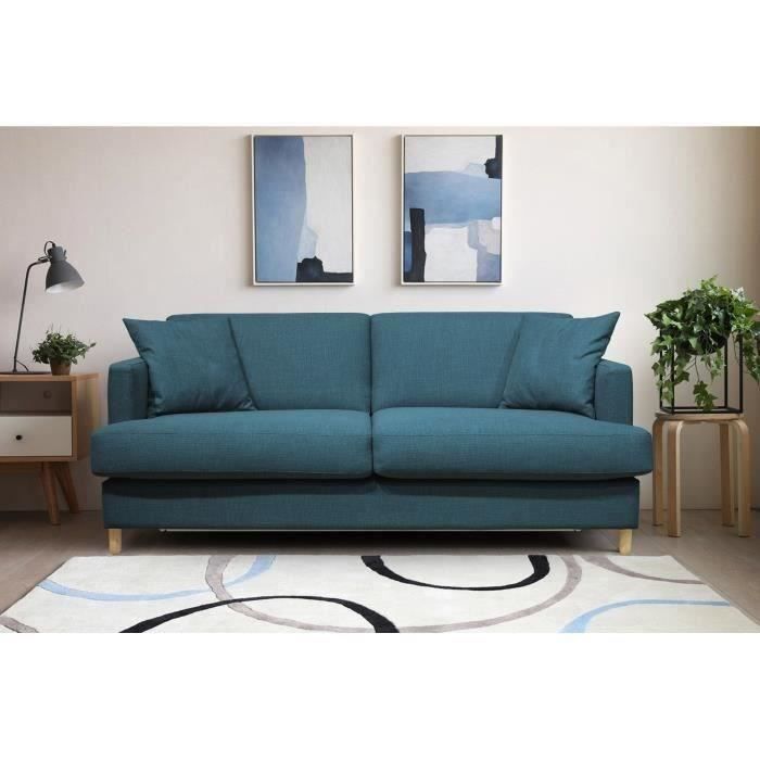 Hexagone - CanapÈ convertible 3 places - Tissu Bleu pÈtrole - L 182 x P 98 x H 82 cm - Larry