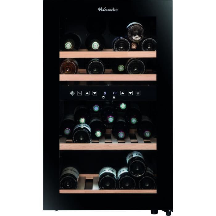 Cave a vin de service - LA SOMMELIERE - SLS45DZ - 45 bouteilles - Porte vitrée - Classe G - 49,5 x 58 x 84 cm - Noir