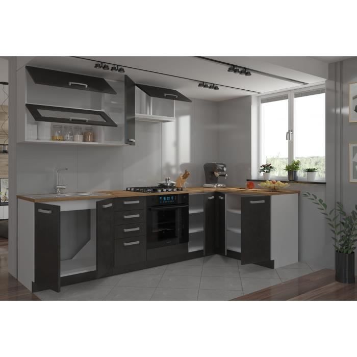 LASSEN Cuisine complete d'angle 240x165 cm avec plan de travail - Angles rÈversible - 8 ÈlÈments - Gris Matera