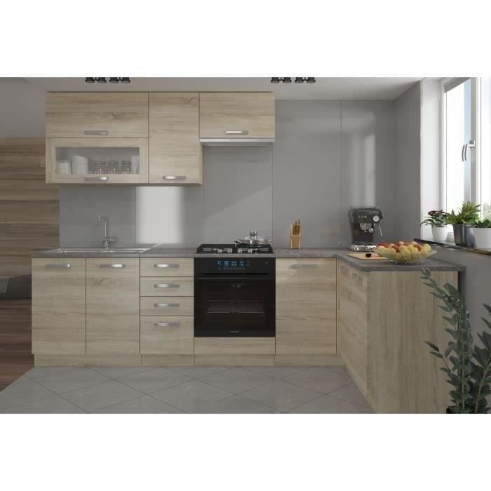LASSEN Cuisine complete d'angle 240x165 cm avec plan de travail - Angle rÈversible - DÈcor chene sonoma