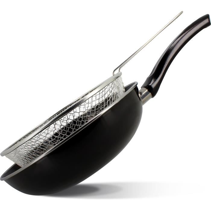Poele a frire - MENASTYL - 3645749 - En acier émaillé - Noir - 26 cm - Tous feux dont induction