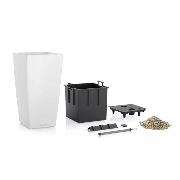 LECHUZA Pot de fleurs Cubico Color 30 - 29,5 x 29,5 x 56,5 cm - Ardoise - Systeme de sous-irrigation - Résistance au gel