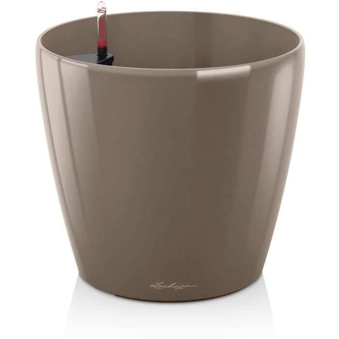 LECHUZA Pot de fleurs - Classico Premium 60 - Ø 60 x 55,5 cm - Kit complet - Taupe brillant