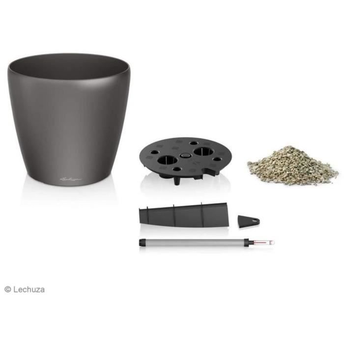 LECHUZA Pot de fleurs - Classico Premium 60 - Ø 60 x 55,5 cm - Kit complet - Taupe brillant