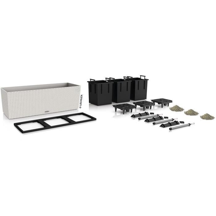 LECHUZA Jardiniere Trio Cottage 30 - 100 x 32,5 x 34,5 cm - 100 % recyclable - Kit complet gris clair