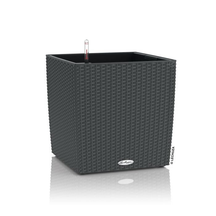 LECHUZA Pot de fleurs Cube cottage 50 - 50 x 50 x 50 cm - Kit complet - Granit - 61 L -