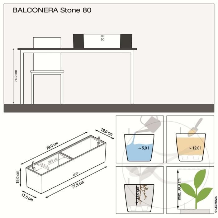 LECHUZA Jardiniere BALCONERA Stone 80 ALL-IN-ONE Beige