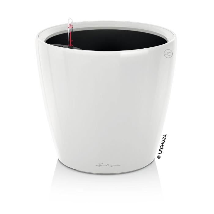 LECHUZA Pot de fleurs Classico 28 LS ALL-IN-ONE - Ø 28 X 26 cm - Blanc brillant 16040