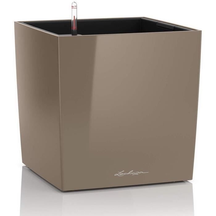LECHUZA Pot de fleurs - Cube Premium 50 - 49 x 49 x 49,5 cm - Kit complet - Taupe brillant