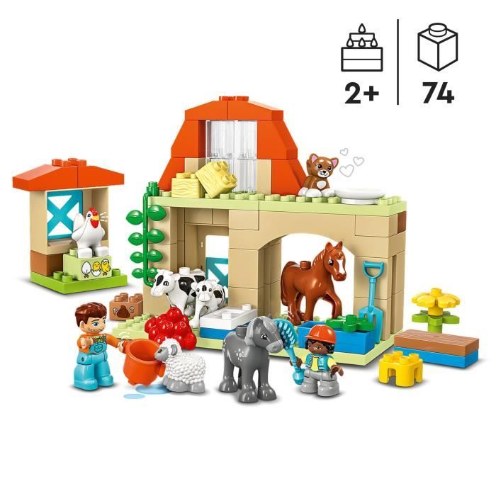 LEGO 10416 DUPLO Ma Ville Prendre Soin des Animaux de la Ferme, Jouet …ducatif pour BÈbÈs, Maison, Figurines de Chevaux