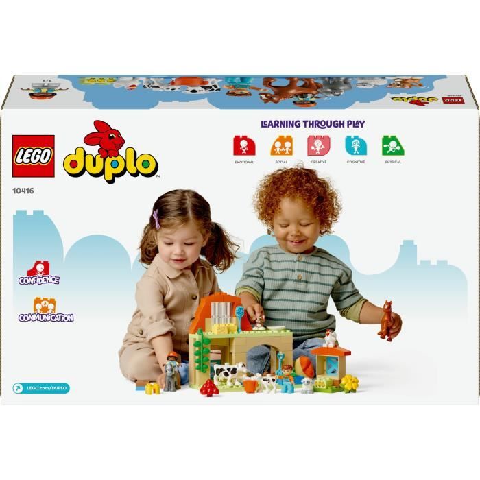 LEGO 10416 DUPLO Ma Ville Prendre Soin des Animaux de la Ferme, Jouet …ducatif pour BÈbÈs, Maison, Figurines de Chevaux