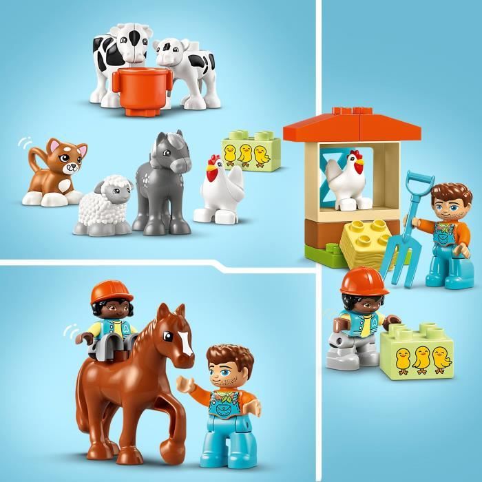 LEGO 10416 DUPLO Ma Ville Prendre Soin des Animaux de la Ferme, Jouet …ducatif pour BÈbÈs, Maison, Figurines de Chevaux