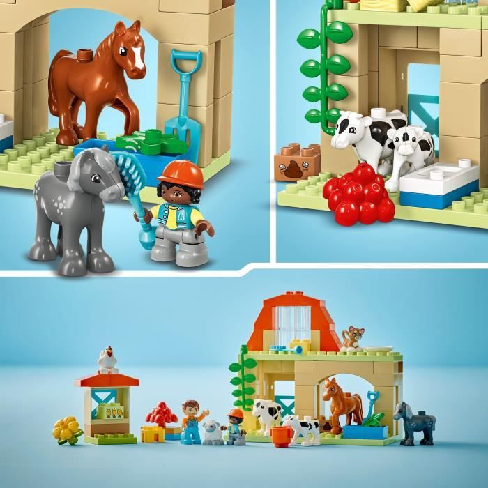 LEGO 10416 DUPLO Ma Ville Prendre Soin des Animaux de la Ferme, Jouet …ducatif pour BÈbÈs, Maison, Figurines de Chevaux