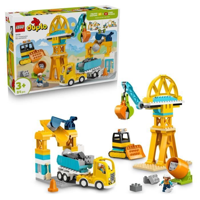 LEGO DUPLO Ma Ville 10476 Le Chantier et les Véhicules de Construction 3-en-1 - Jeu Créatif