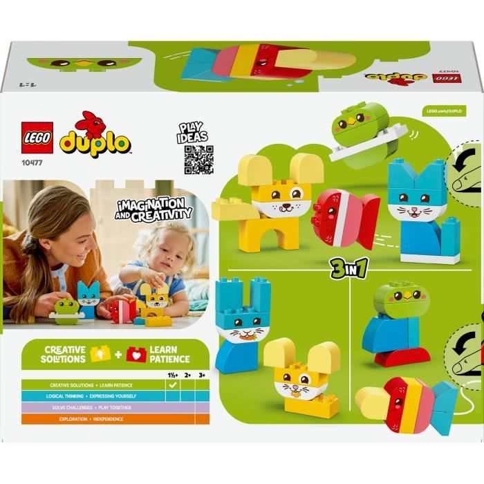 LEGO DUPLO My First 10477 Les Jolis Animaux Créatifs 3-en-1 - Jeu Créatif 1 an - Motricité
