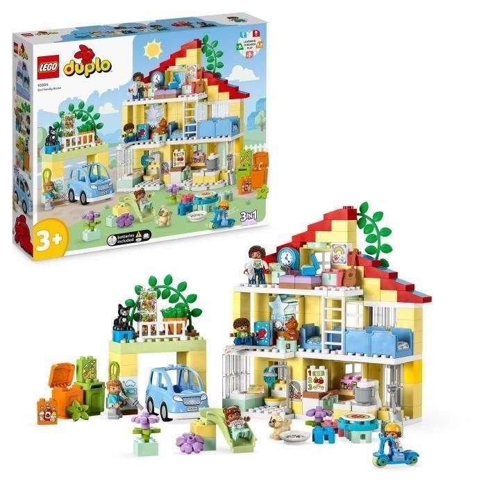 LEGO DUPLO Ma Ville 10994 La Maison Familiale 3-en-1, Jouet Maison de PoupÈe avec Voiture