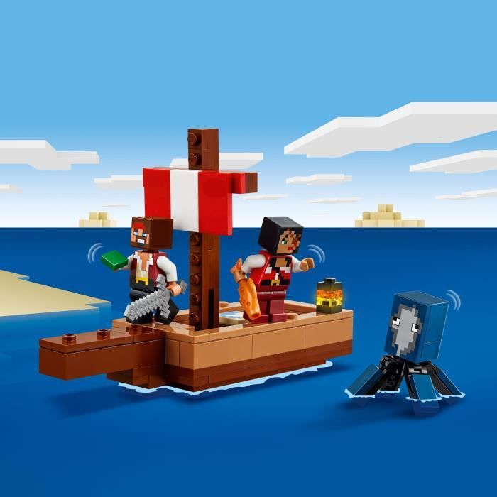 LEGO Minecraft 21259 Le Voyage du Bateau Pirate, Set de Construction et d'Exploration