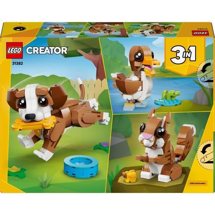 LEGO Creator 3-en-1 31382 Les Adorables Animaux : le Chiot Joueur - Jeu des 8 ans - Cadeau