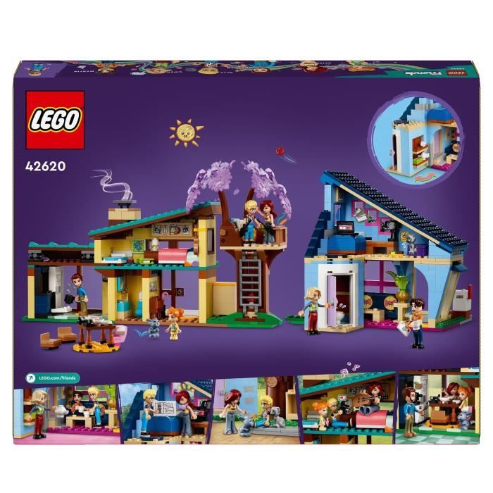 LEGO 42620 Friends Les Maisons Familiales d'Olly et de Paisley, Jouet de Poupée avec Figurines et Accessoires