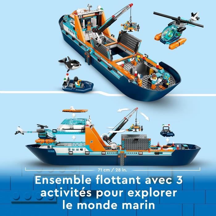 LEGO City 60368 Le Navire d'Exploration Arctique, Jouet de Grand Bateau Flottant, Cadeau Enfants