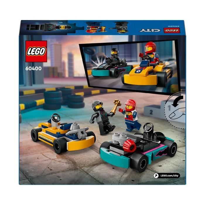 LEGO 60400 City Les Karts et les Pilotes de Course, Jouet avec 2 Karting, avec 2 Minifigurines de Pilotes de Voitures