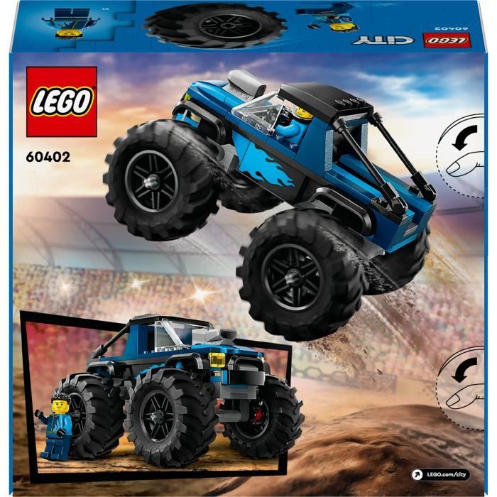 LEGO 60402 City Le Monster Truck Bleu, Jouet Camion Tout-Terrain et Minifigurine de Conducteur, Cadeau Enfants