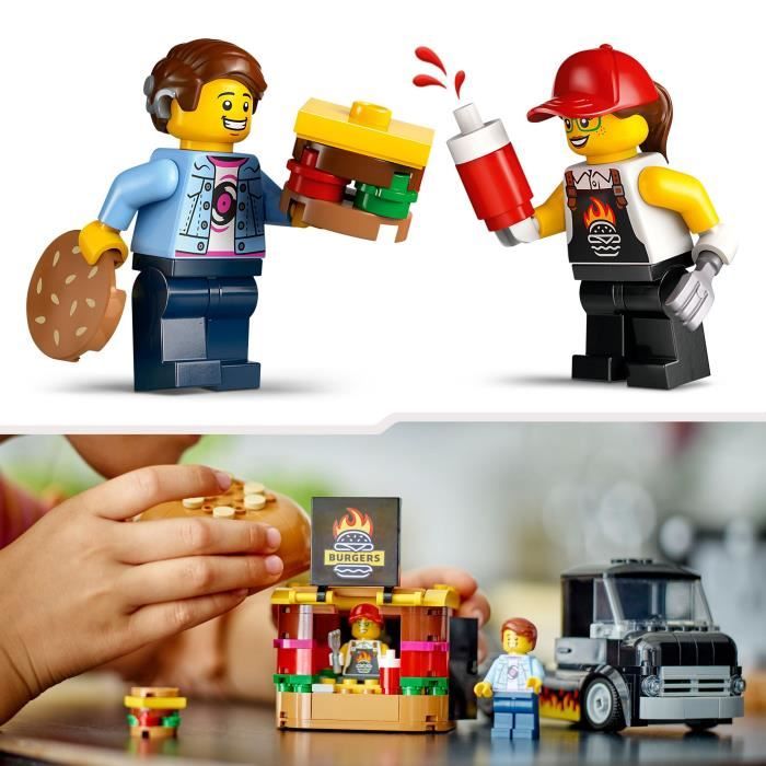 LEGO 60404 City Le Food-truck de Burgers, Jouet de Camionnette, Jeu Imaginatif avec Camionnette et Minifigurines