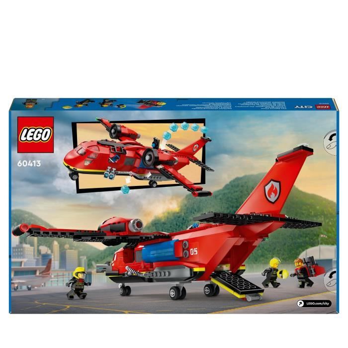 LEGO 60413 City L'Avion de Sauvetage des Pompiers, Jouet avec 3 Minifigurines de Pilote, Pompiere