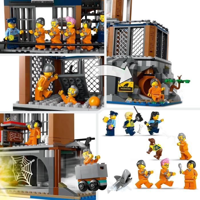 LEGO 60419 City La Prison de la Police en Haute Mer, Jouet avec Hélicoptere et Bateau, 7 Minifigurines et Figurine de Chien
