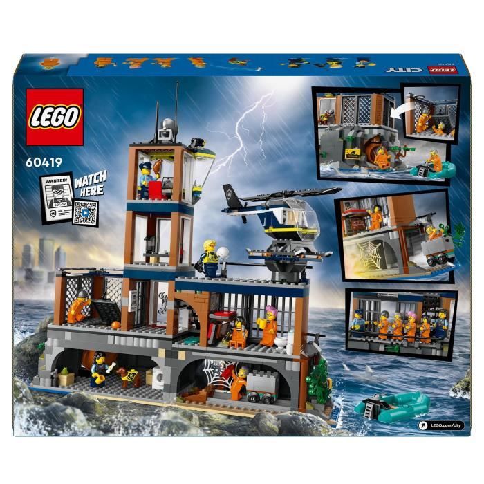 LEGO 60419 City La Prison de la Police en Haute Mer, Jouet avec Hélicoptere et Bateau, 7 Minifigurines et Figurine de Chien
