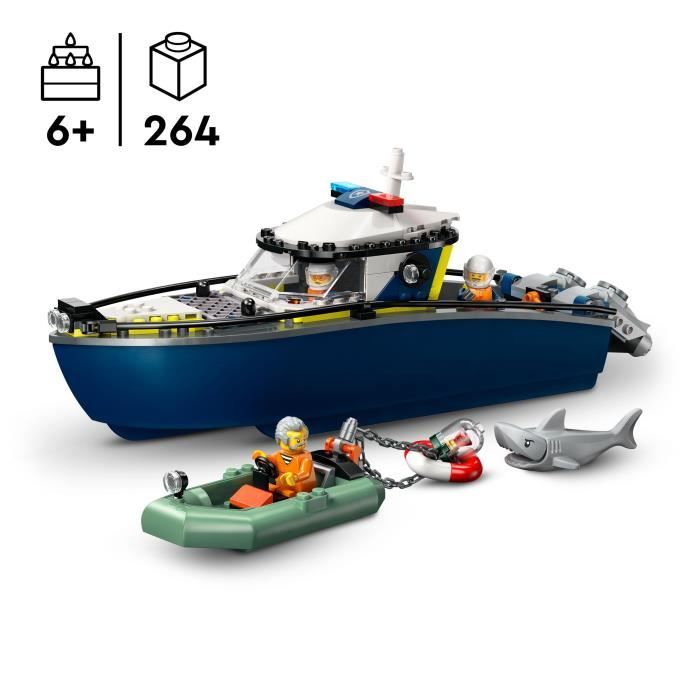 LEGO City 60456 La Course-Poursuite en Bateau de Police - Jouet pour Garçon des 6 ans