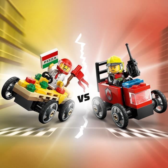 LEGO City 60458 Pack de bolides de course : camion de pizza contre camion de pompiers