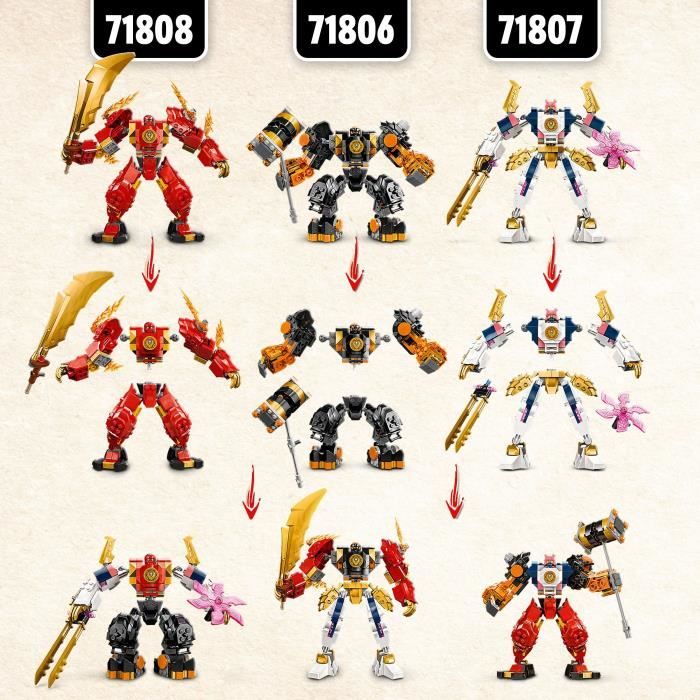 LEGO 71808 NINJAGO Le Robot Élémentaire du Feu de Kai, Jouet Ninja avec Figurine Personnalisable Plus Minifigurines Kai et Zane