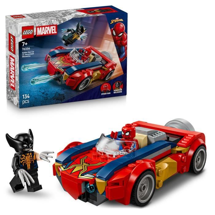 LEGO | Marvel 76336 Spider-Man et sa Voiture contre Wolverine Vénomisé - Jouet des 7 ans