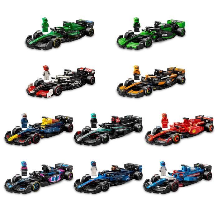 LEGO Lot de 10 écuries Formula 1 Speed Champions - Jeu de construction avec véhicule de course + 1 minifigurine collector