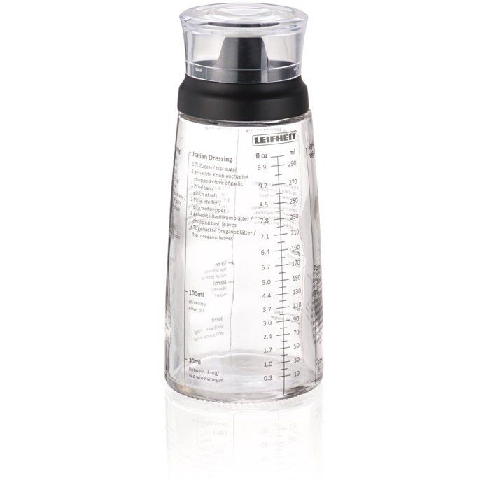 Shaker a Vinaigrette Leifheit 3195, mélangeur vinaigrette gradué de 300 ml avec bec verseur anti-goutte, 5 recettes incluses
